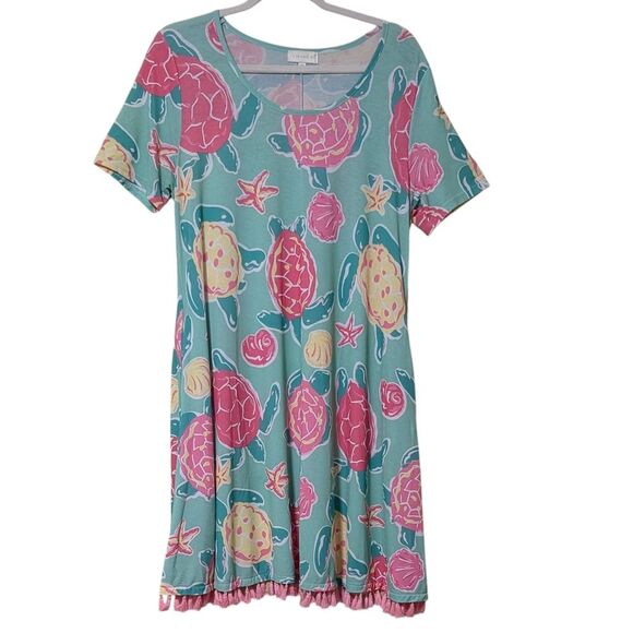 Simply Southern Topsail Dress sea turtles casual flirty nature fringe Medium - Picture 2 of 10